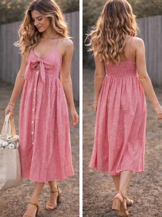 Fancyinn Dresses & Skirts - Vintage Fancyinn Red Check Button Front Dress XL